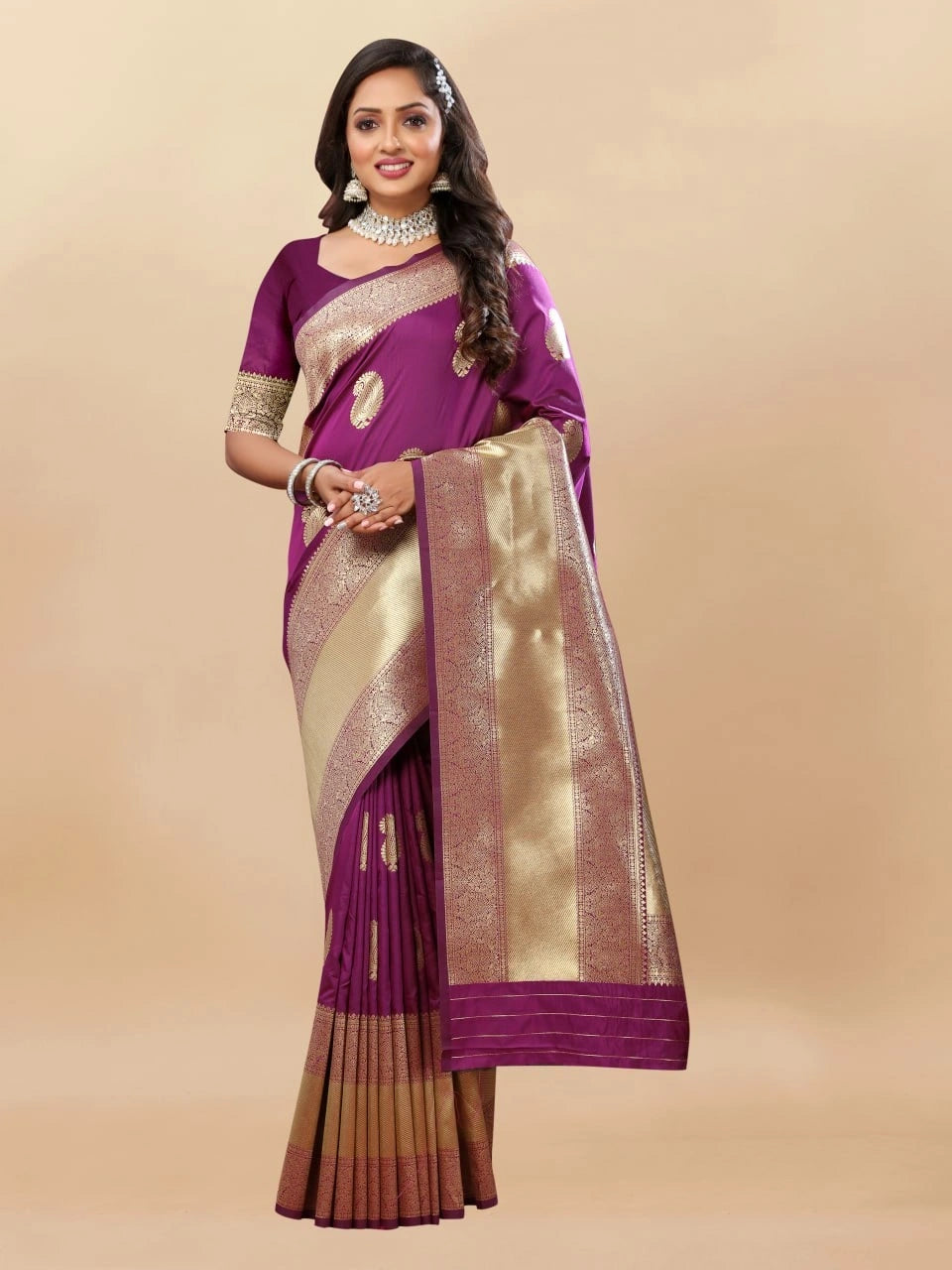 Soft Silk Saree with Rich Zari Weaving Pallu and Border