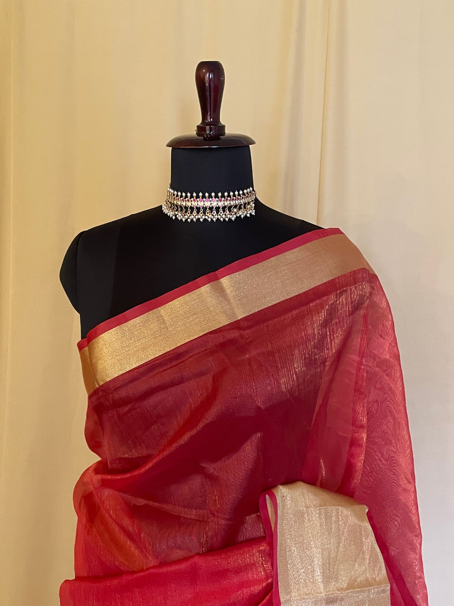 Stunning Red Shimmer Tissue Saree