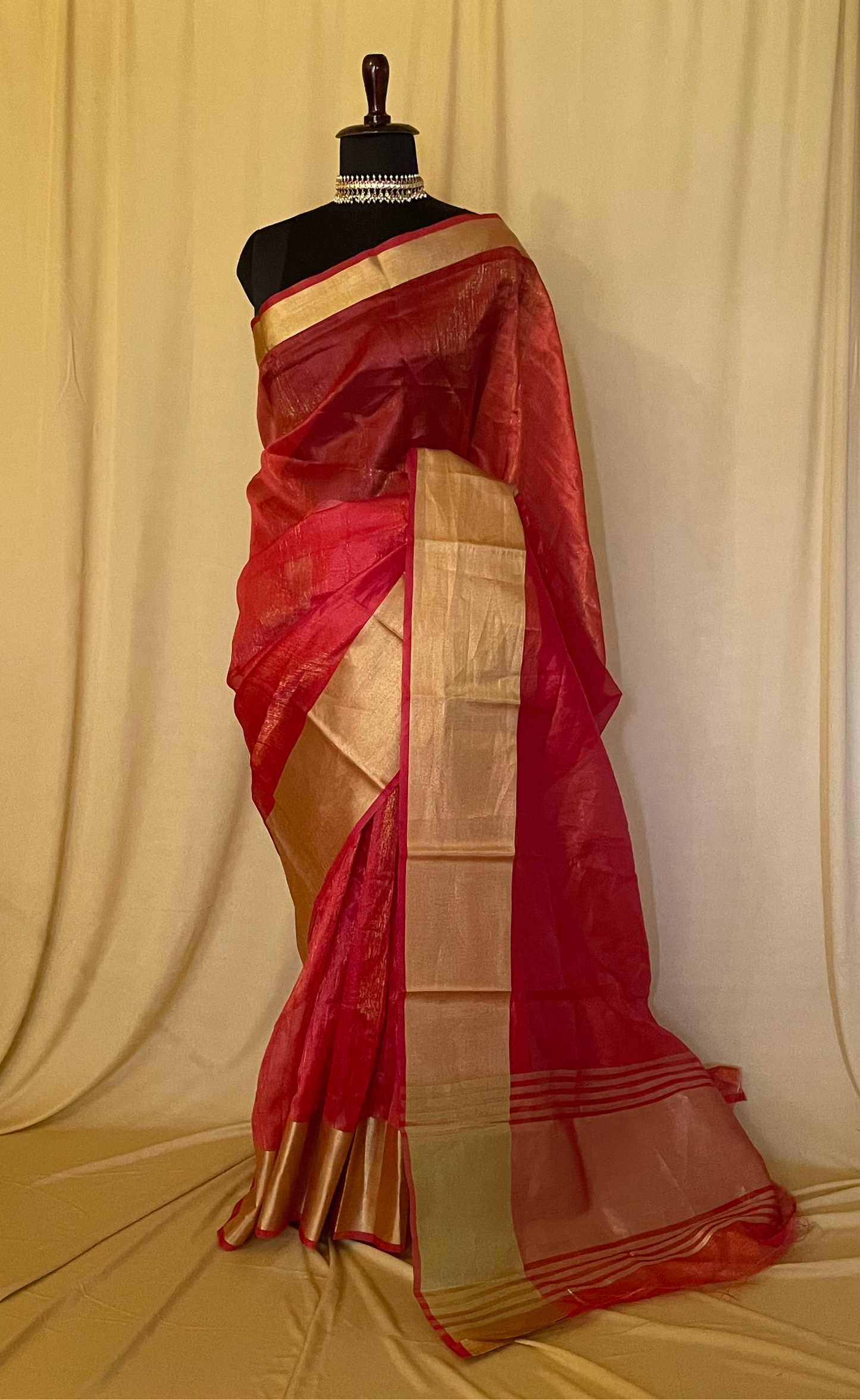 Stunning Red Shimmer Tissue Saree