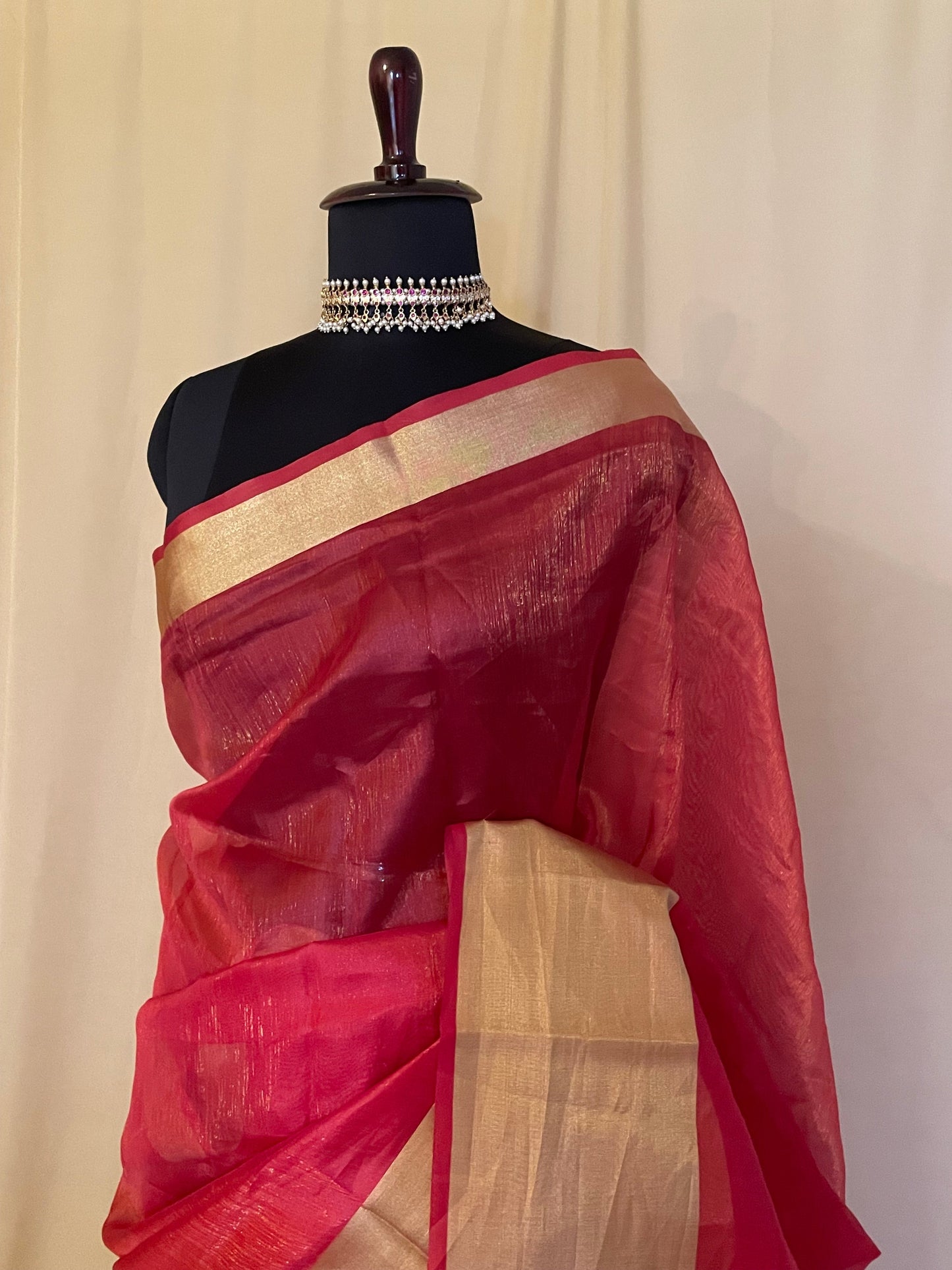 Stunning Red Shimmer Tissue Saree