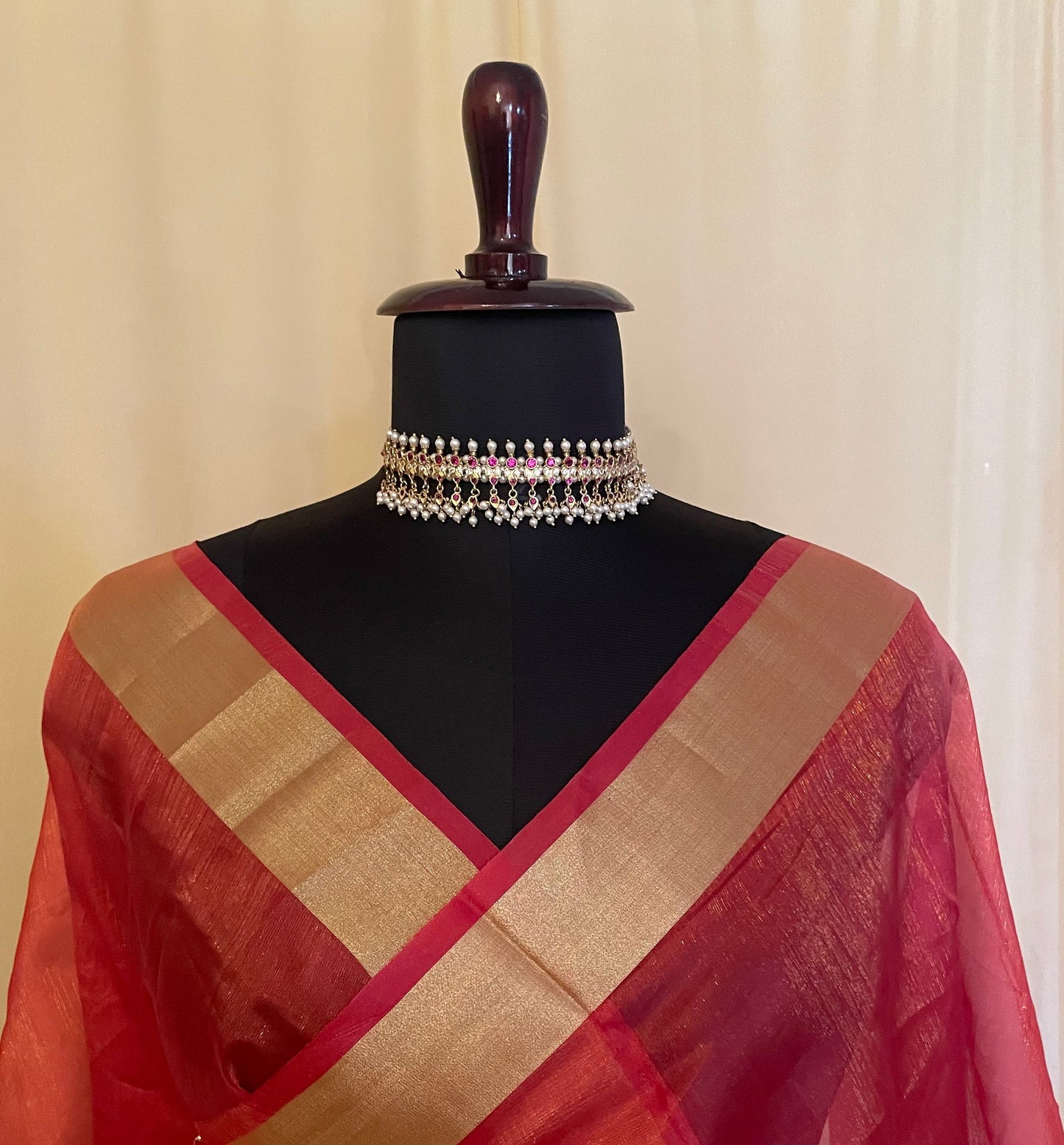Stunning Red Shimmer Tissue Saree
