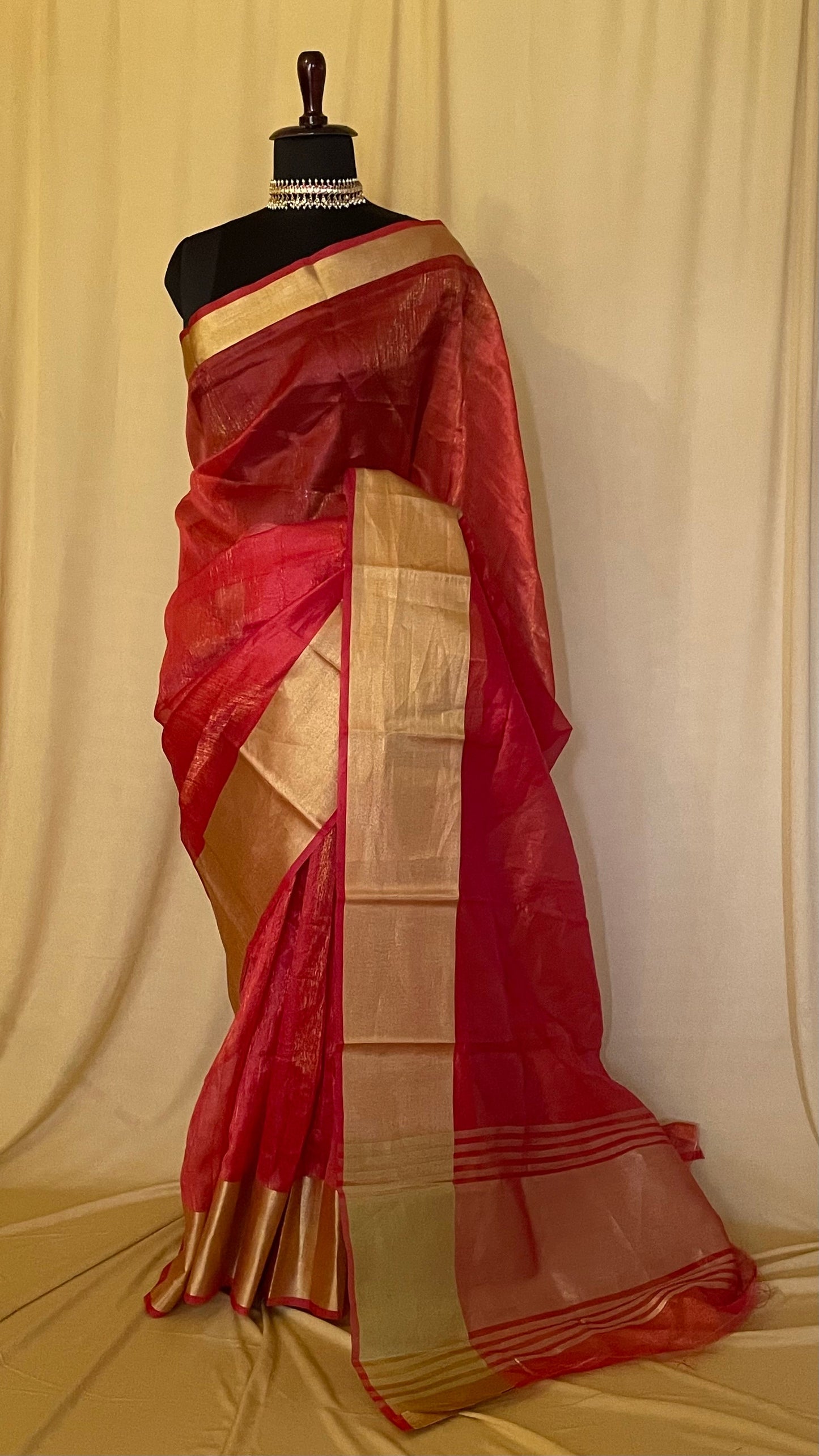 Stunning Red Shimmer Tissue Saree