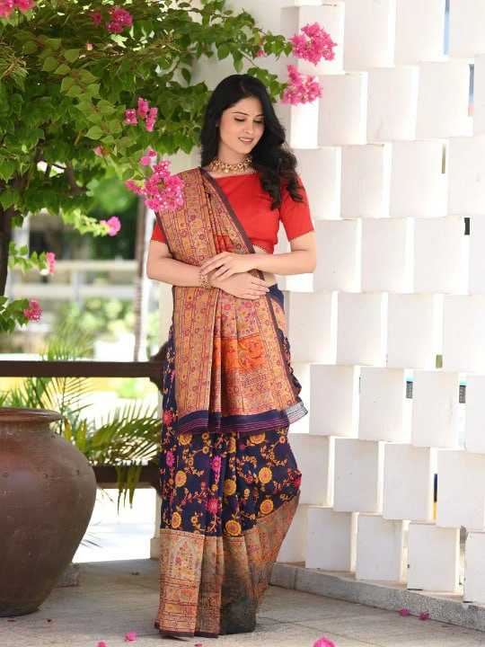 Traditional Banarasi Soft Silk Saree with Kashmiri Zari Weaving
