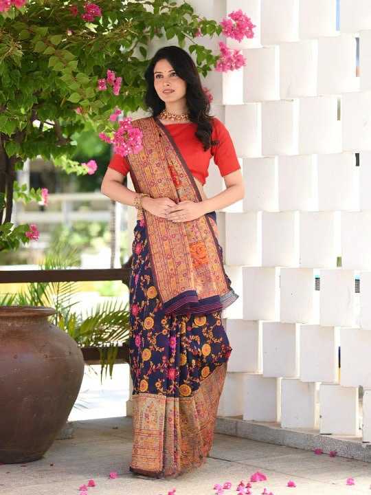 Traditional Banarasi Soft Silk Saree with Kashmiri Zari Weaving