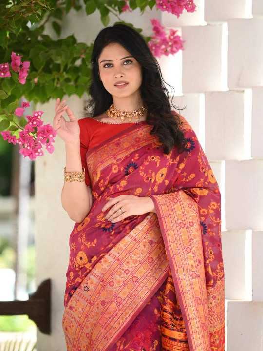 Traditional Banarasi Soft Silk Saree with Kashmiri Zari Weaving