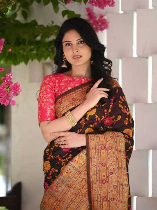 Traditional Banarasi Soft Silk Saree with Kashmiri Zari Weaving