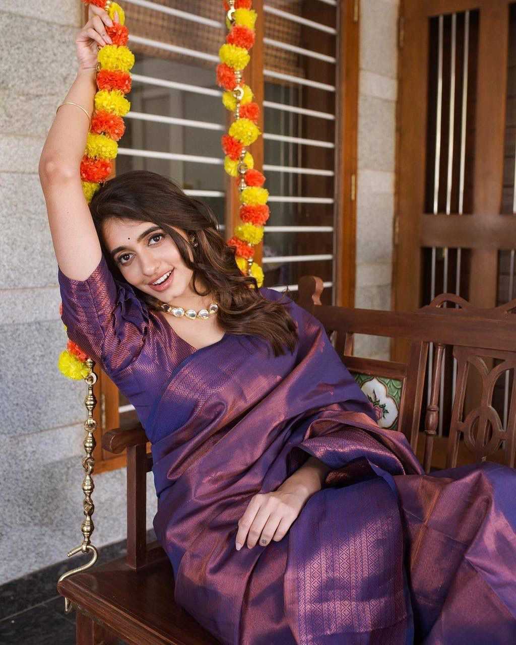 Stylish Purple Banarasi Soft Silk Saree