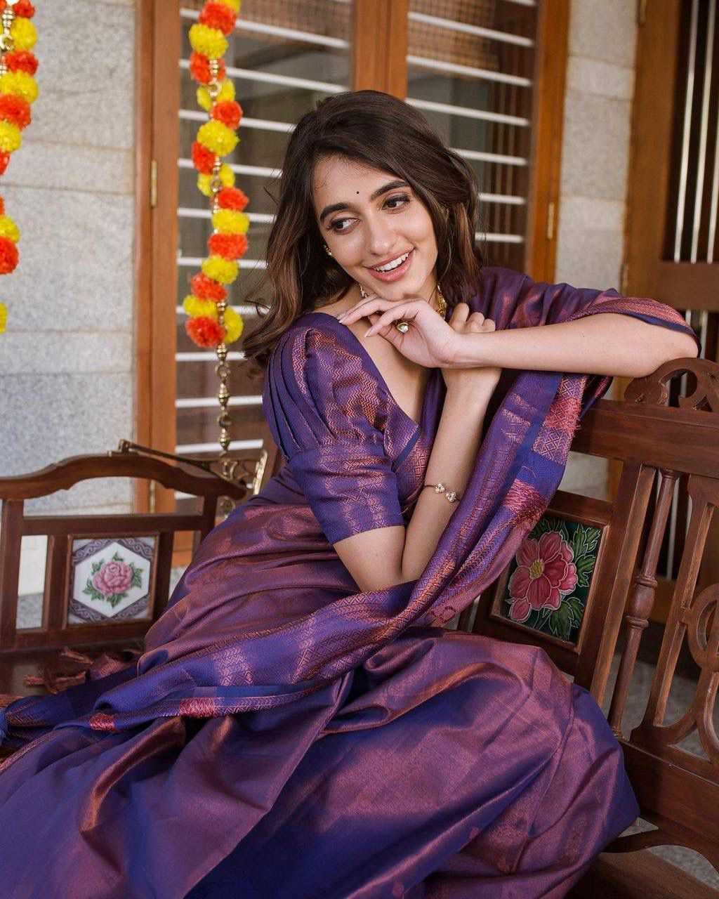 Stylish Purple Banarasi Soft Silk Saree