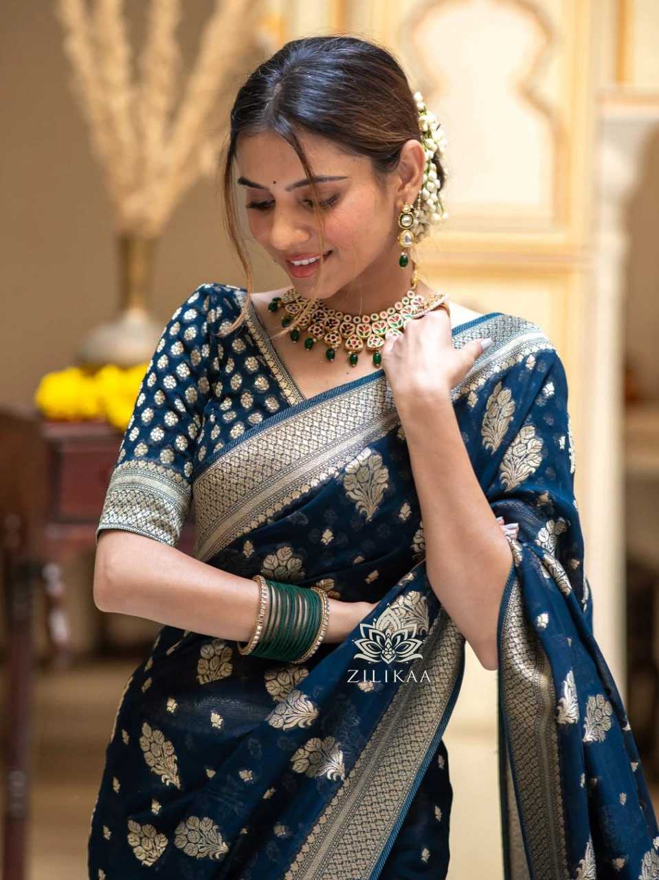 Traditional Banarasi Soft Silk Saree with Heavy Brocade Work