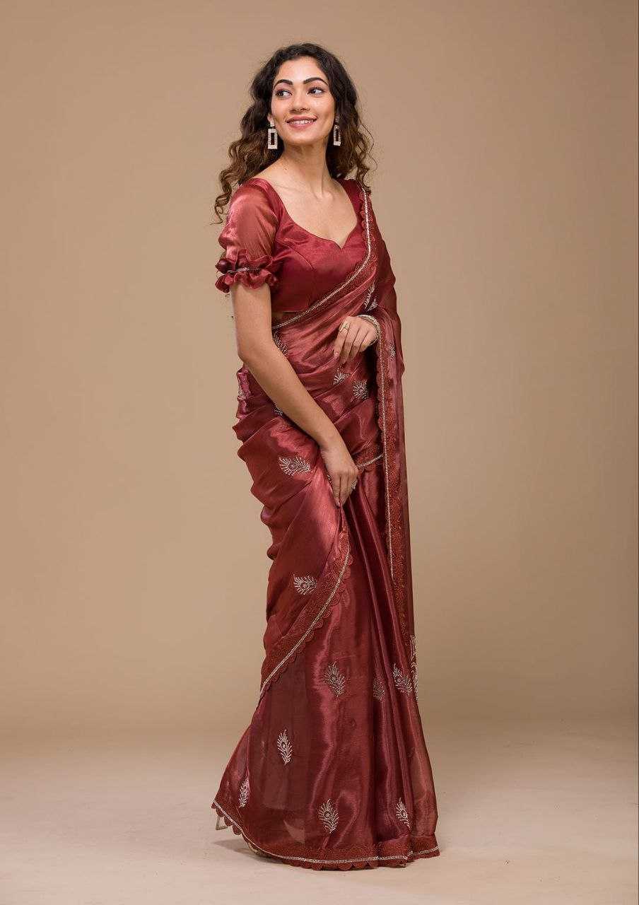 Elegant Burberry Silk Saree With Designer Swarovski Stone Work
