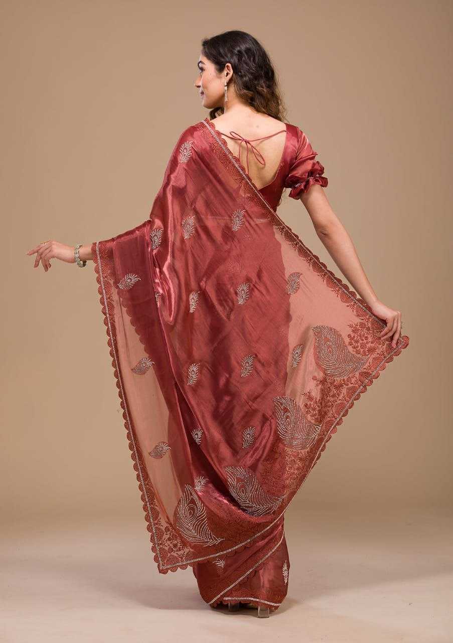 Elegant Burberry Silk Saree With Designer Swarovski Stone Work