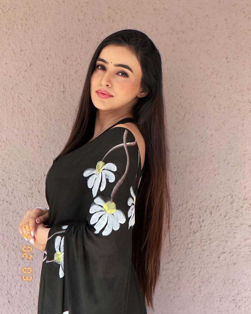 Black Faux Georgette Saree