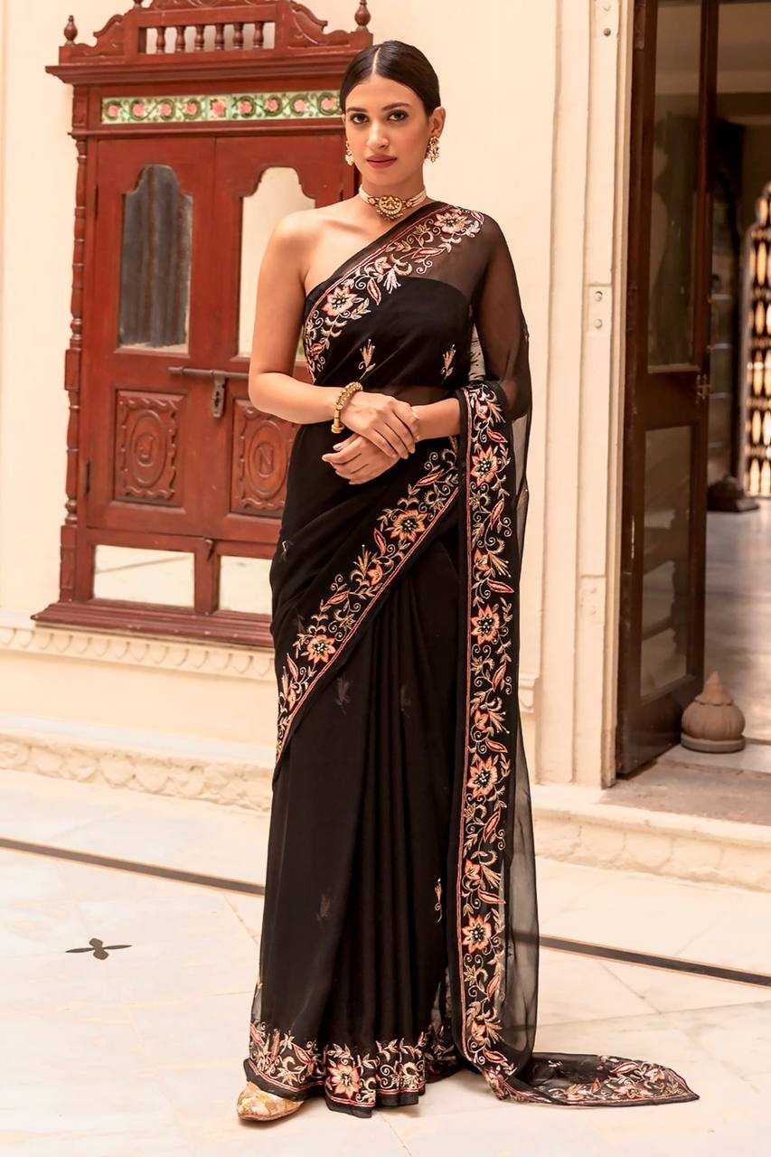 Black Georgette Saree with Embroidered Border