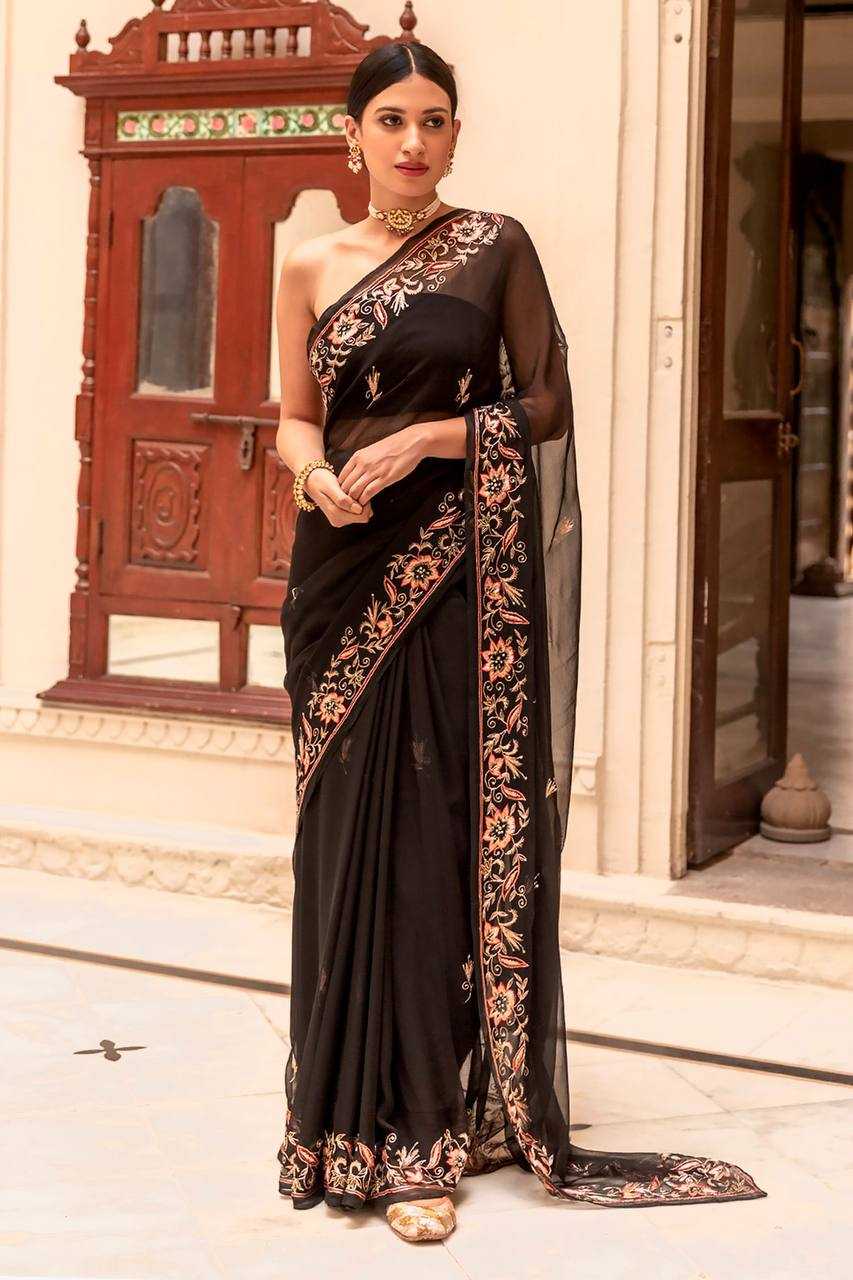 Black Georgette Saree with Embroidered Border