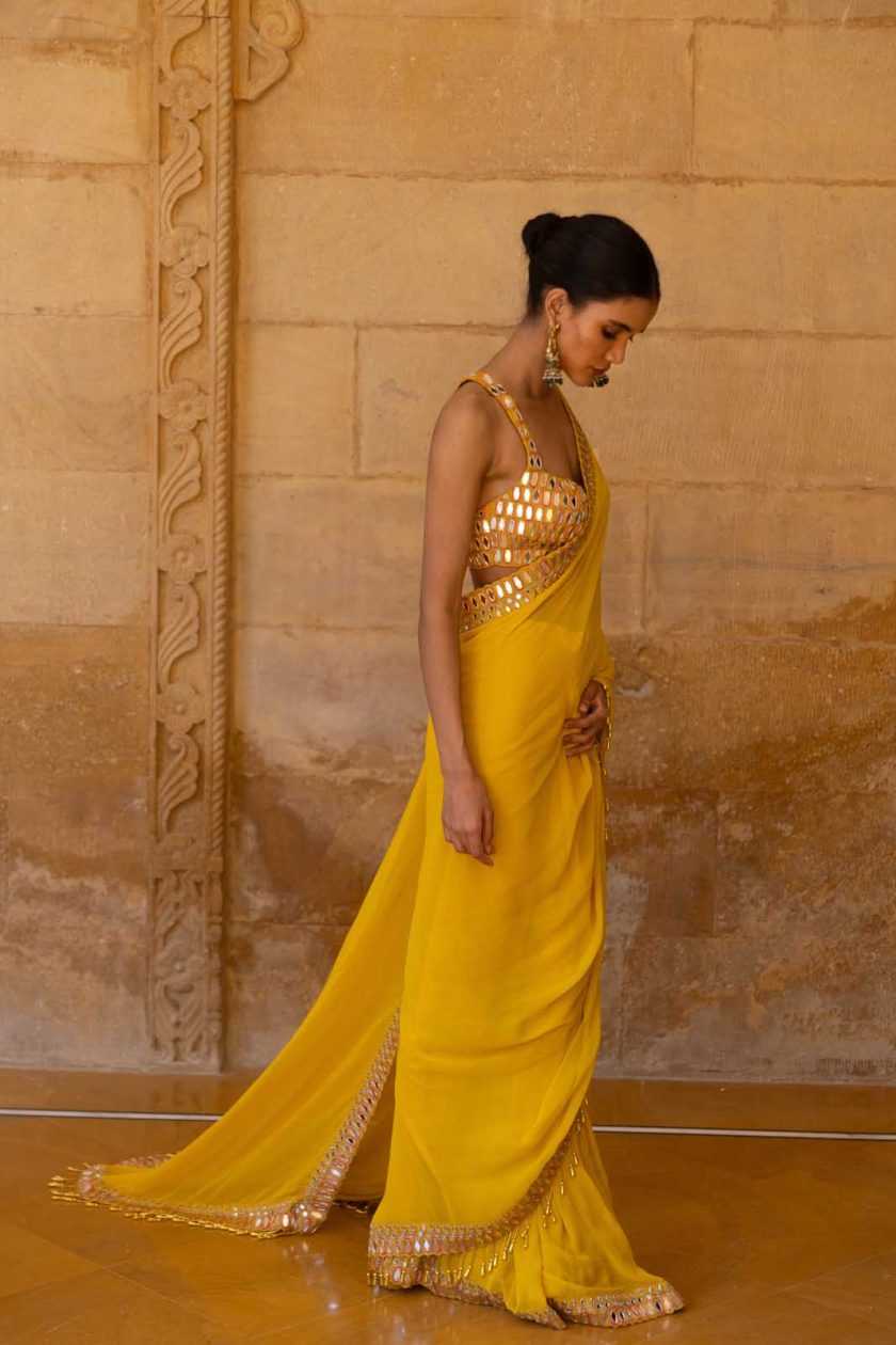 Plain Georgette Saree with Mirror Work