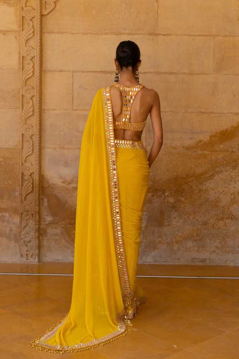 Plain Georgette Saree with Mirror Work