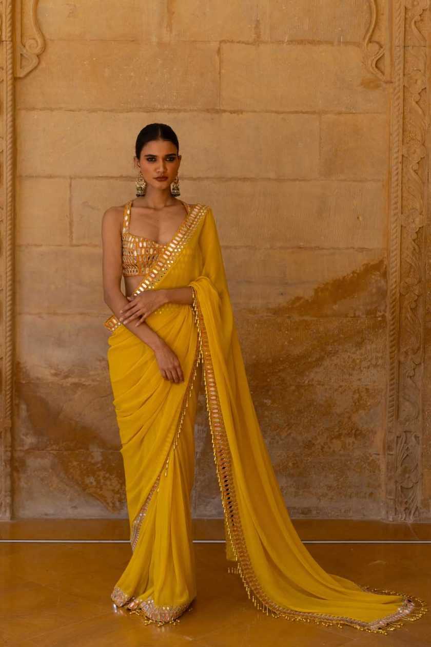 Plain Georgette Saree with Mirror Work
