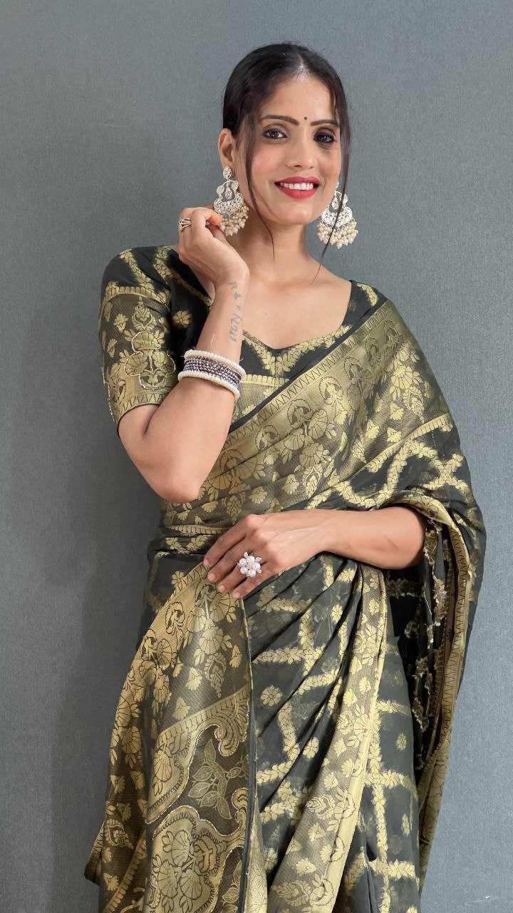 Georgette Saree Embellished With Beautiful Self Weaving Design