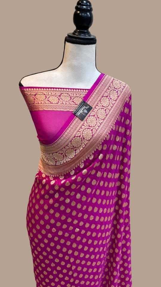 Traditional Pure Soft Khadi Georgette Silk Saree With Rich Zari Wooven Pallu