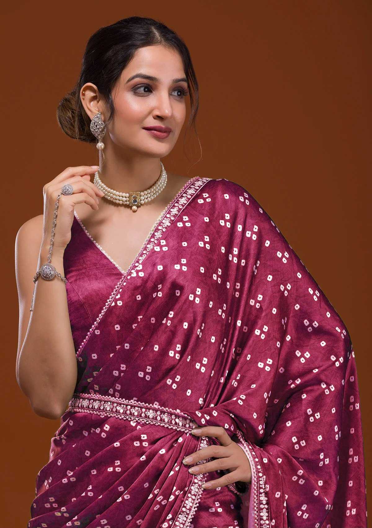 Elegant Heavy Chinnon Silk Saree with Bandhani Print