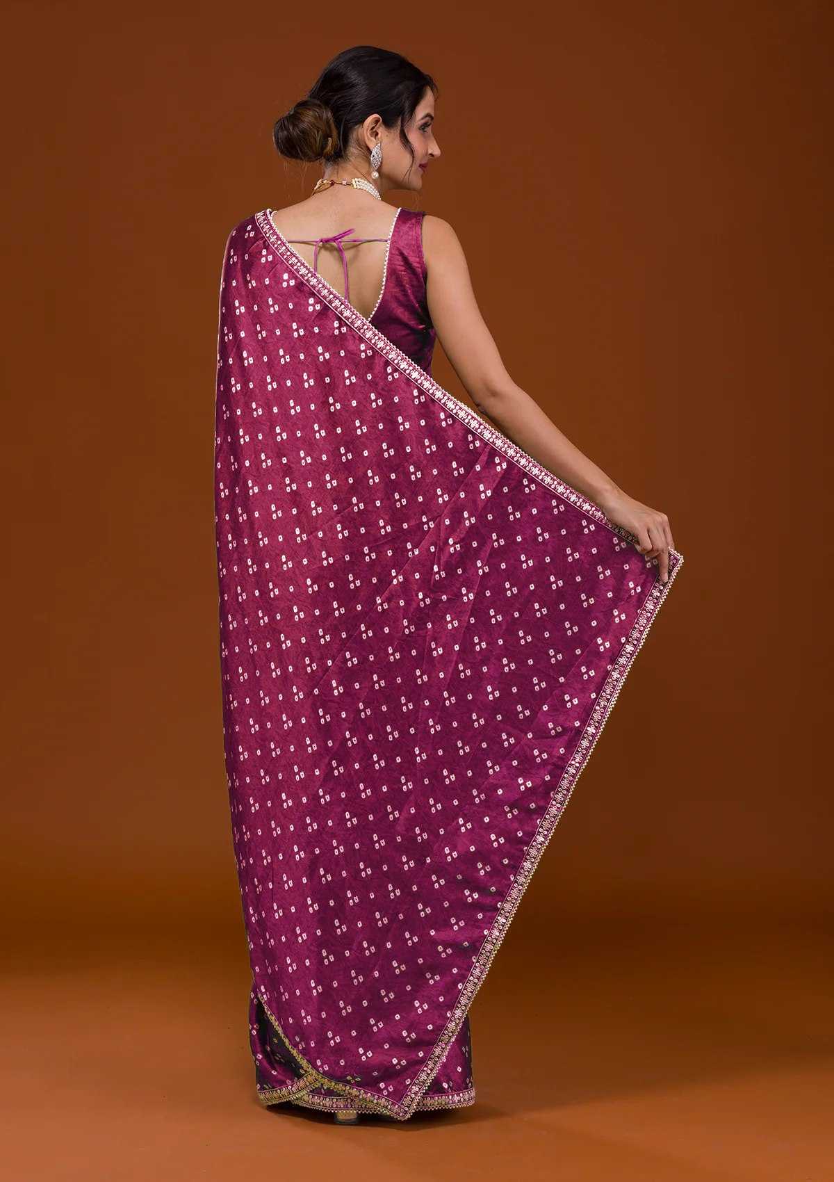 Elegant Heavy Chinnon Silk Saree with Bandhani Print