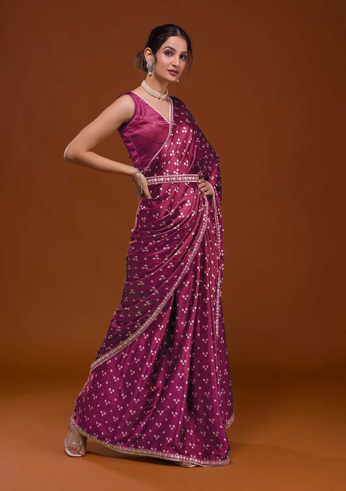 Elegant Heavy Chinnon Silk Saree with Bandhani Print