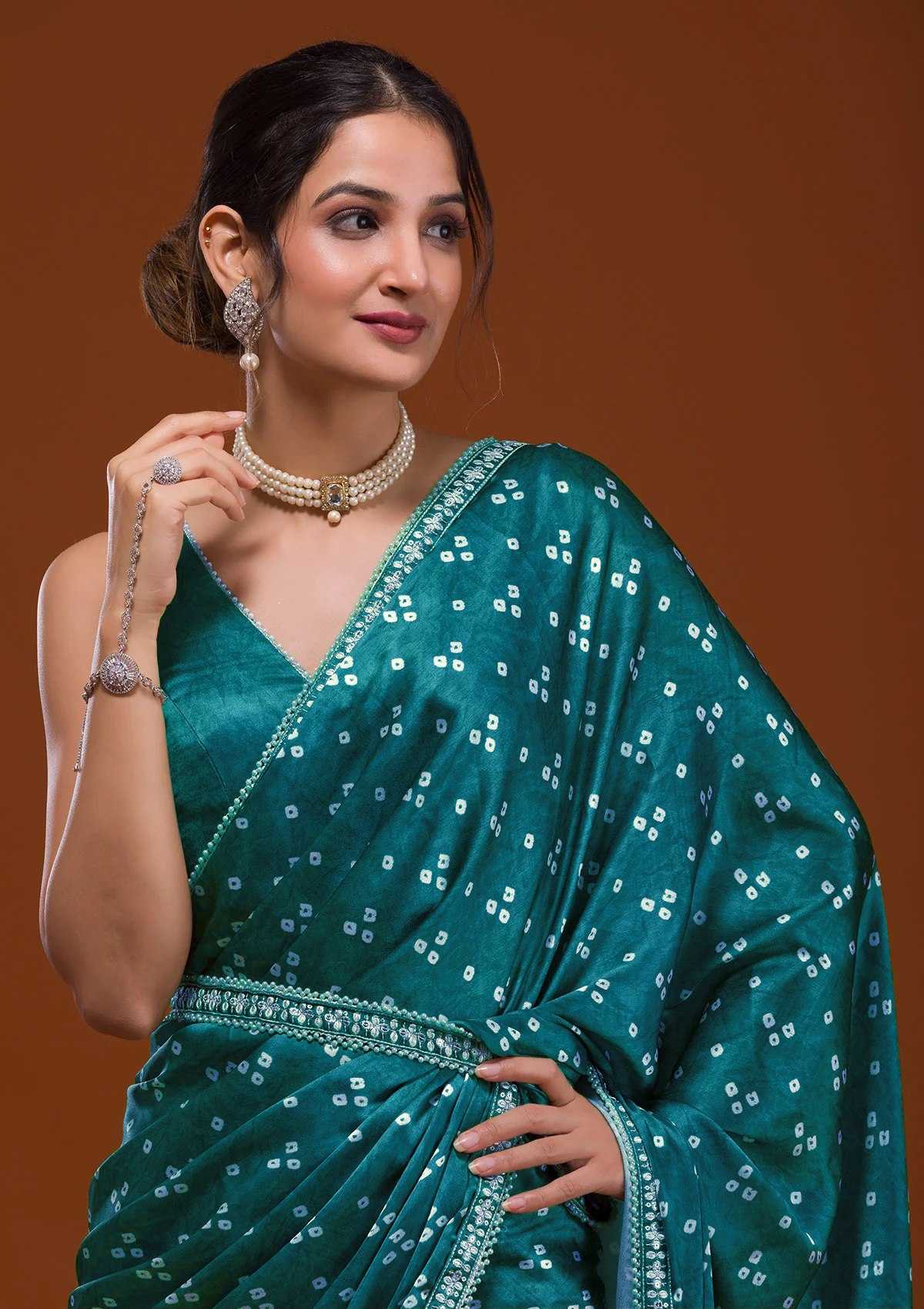 Elegant Heavy Chinnon Silk Saree with Bandhani Print