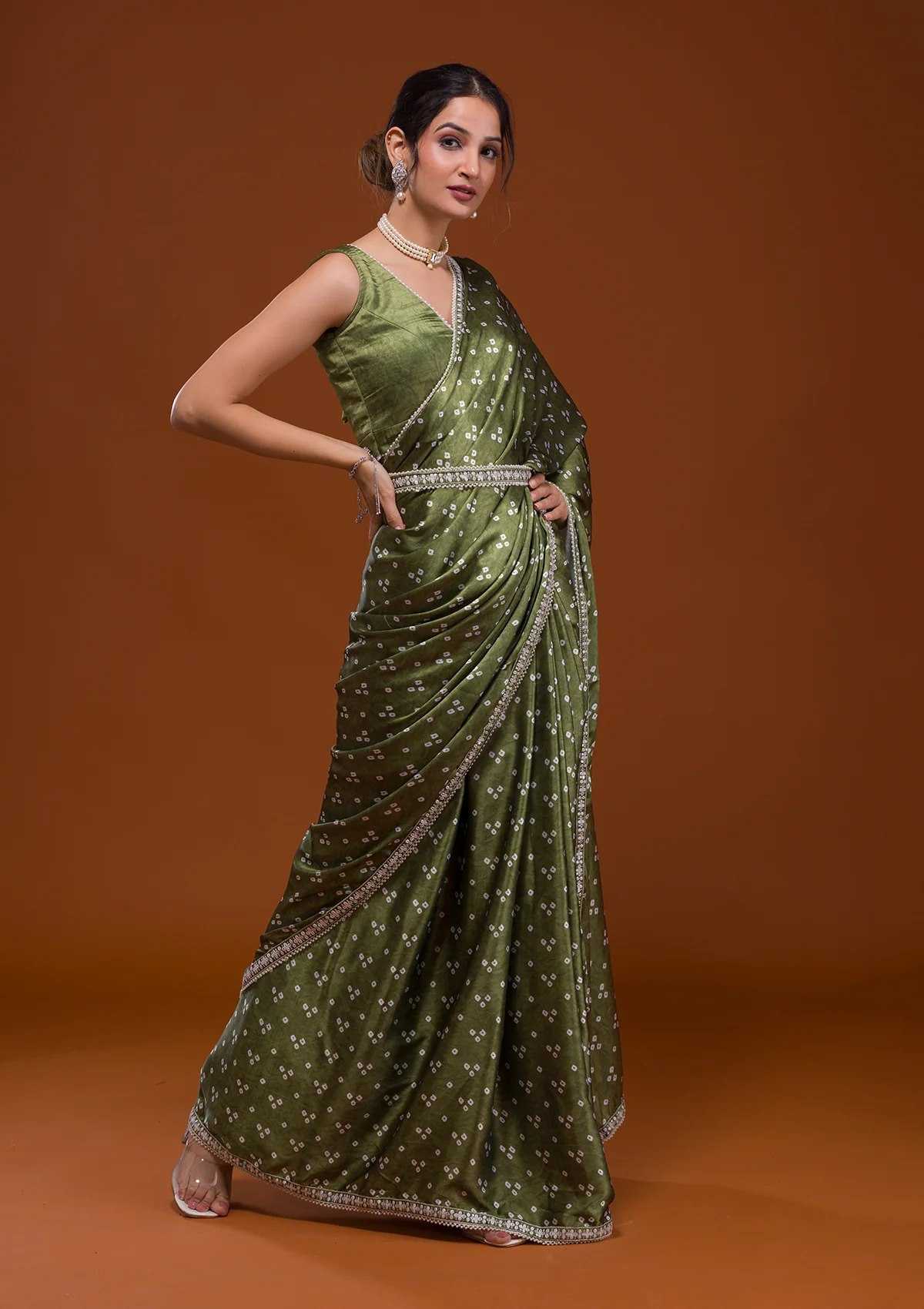 Elegant Heavy Chinnon Silk Saree with Bandhani Print