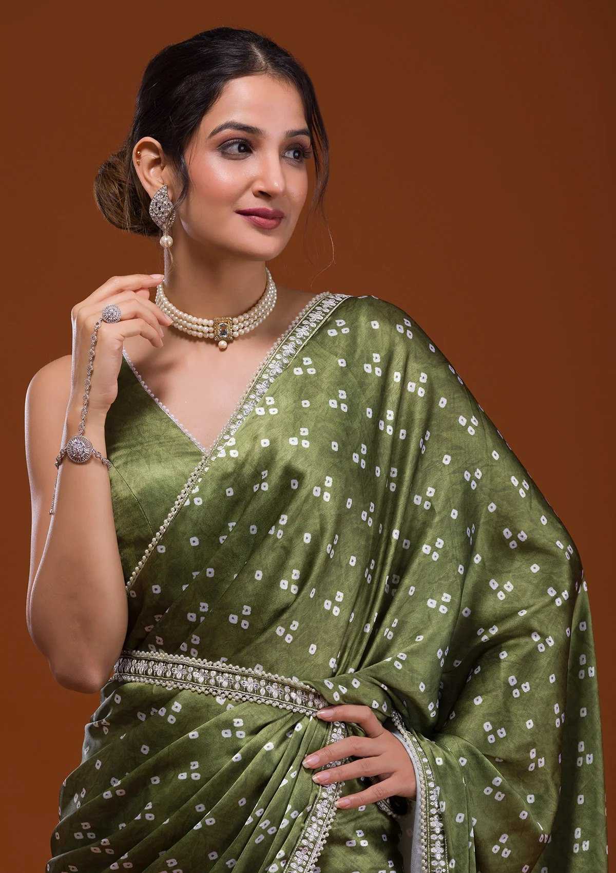Elegant Heavy Chinnon Silk Saree with Bandhani Print