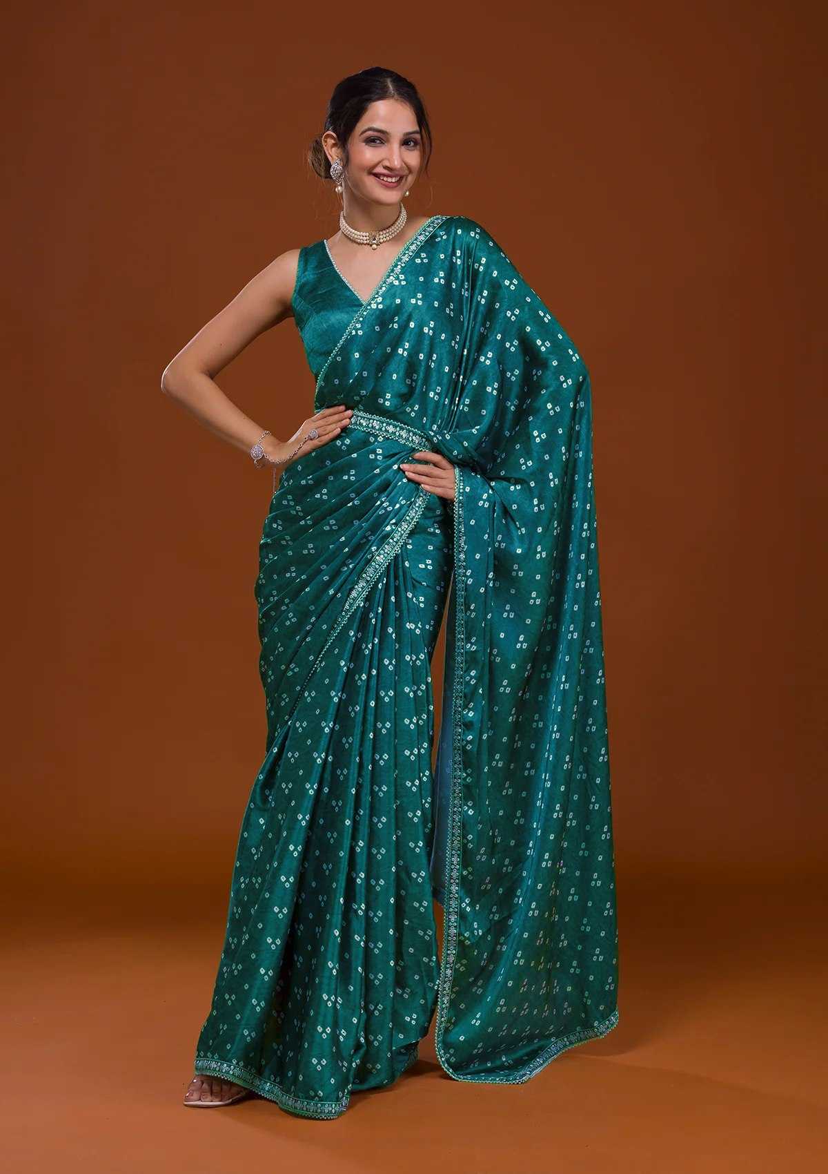 Elegant Heavy Chinnon Silk Saree with Bandhani Print