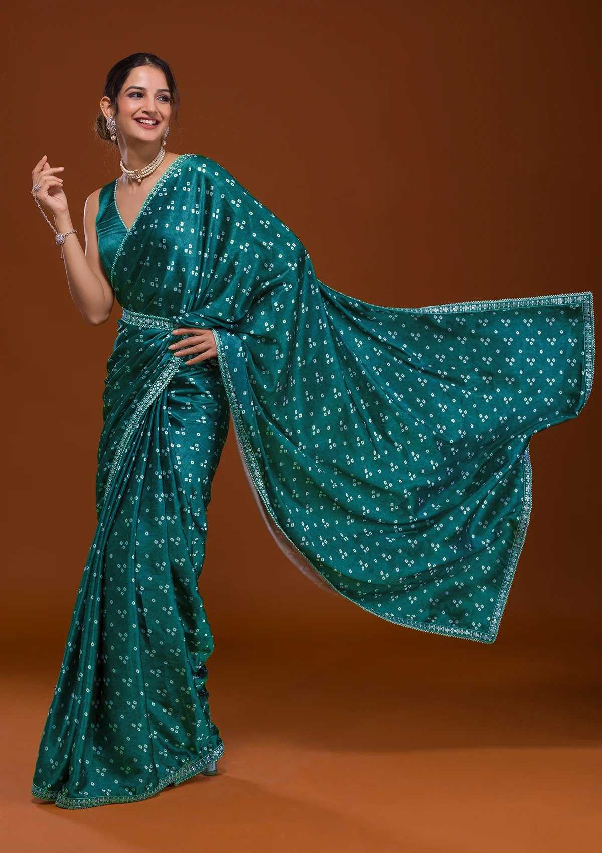Elegant Heavy Chinnon Silk Saree with Bandhani Print