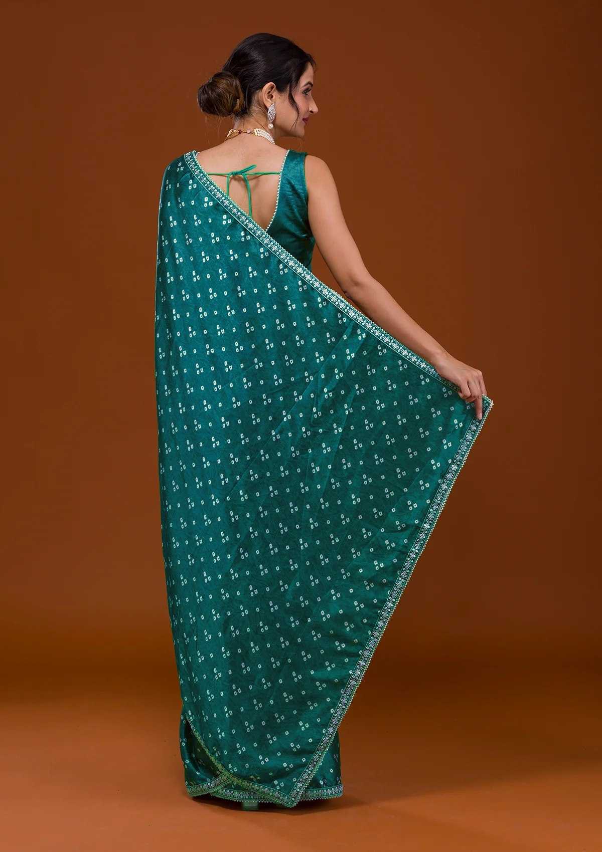 Elegant Heavy Chinnon Silk Saree with Bandhani Print