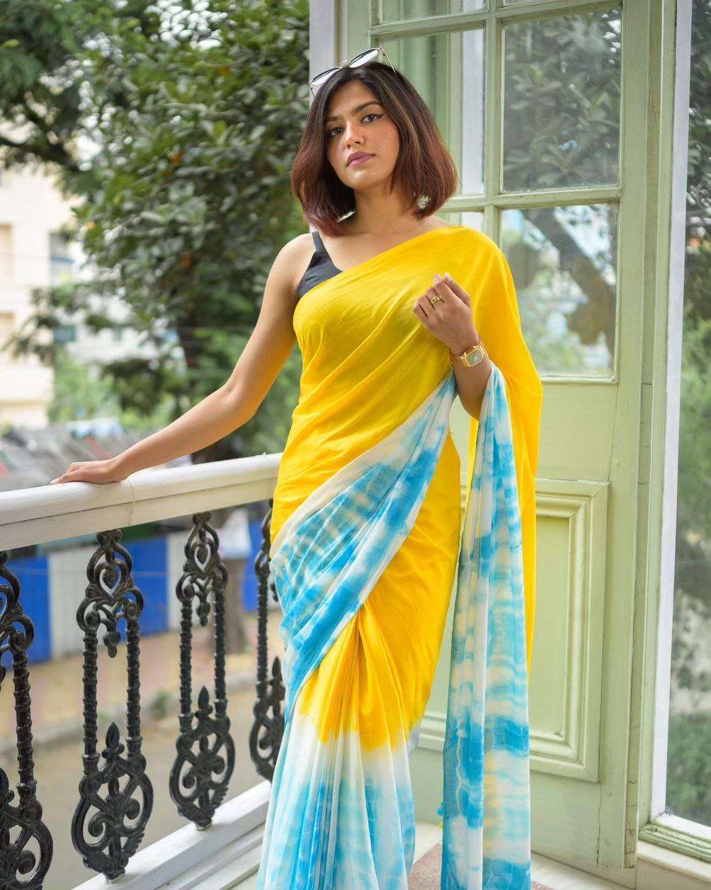 Elegant Plain Linen Saree