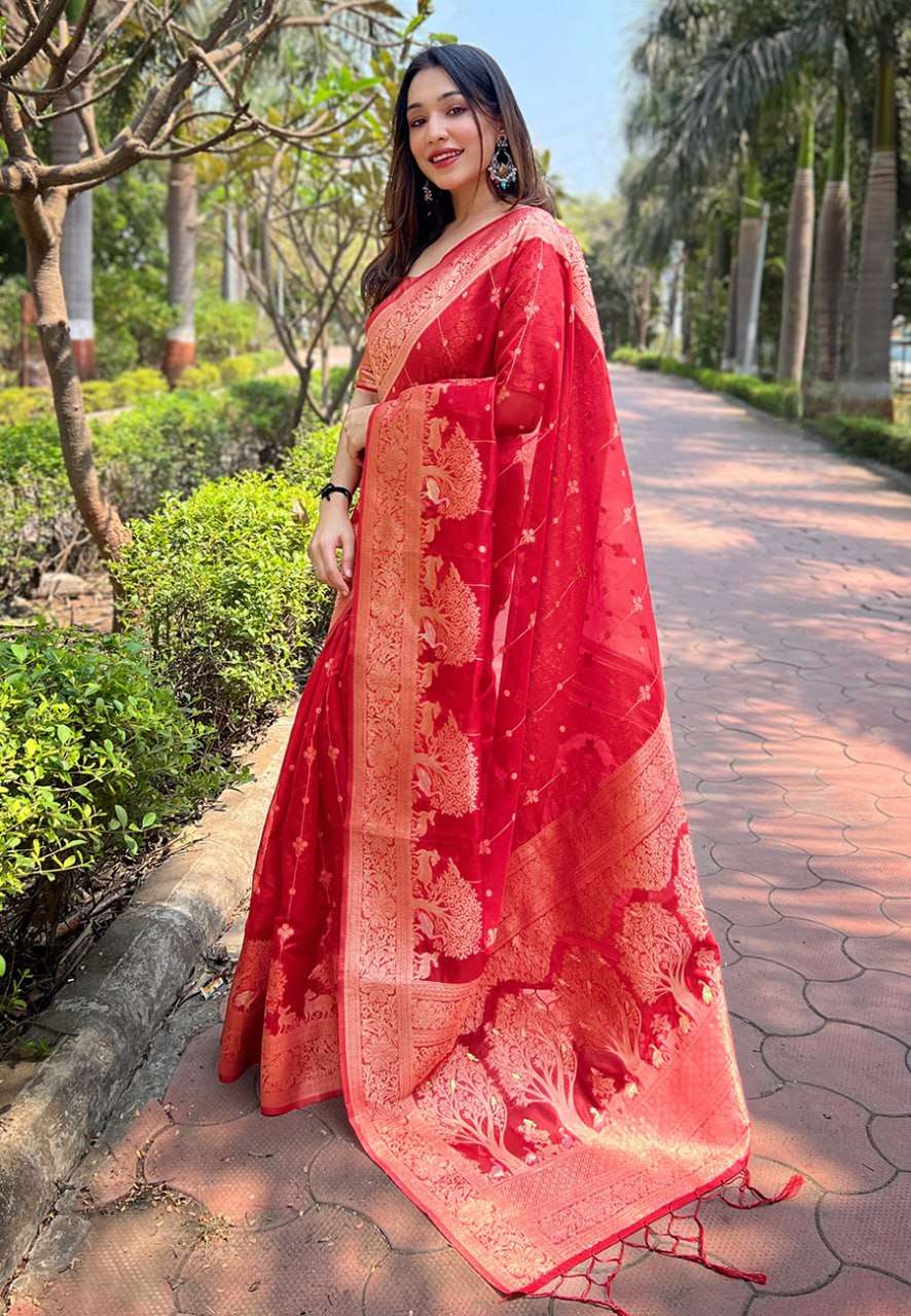 Traditional Organza Saree with Small Floral Weaves