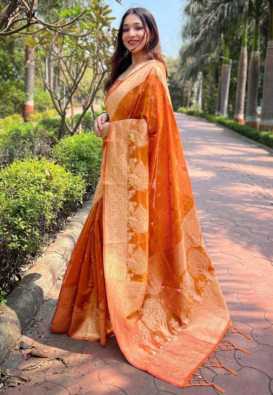 Traditional Organza Saree with Small Floral Weaves