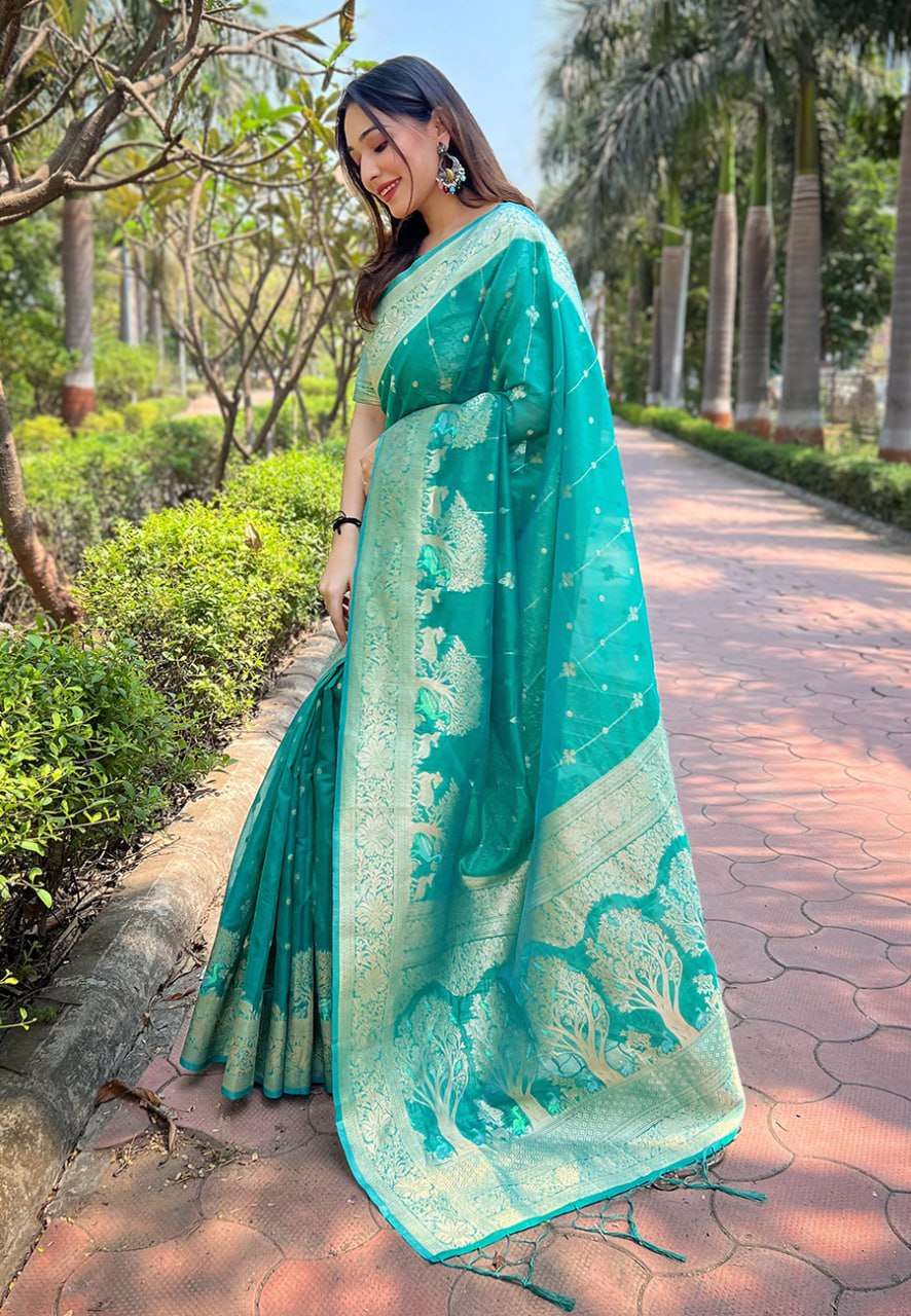 Traditional Organza Saree with Small Floral Weaves