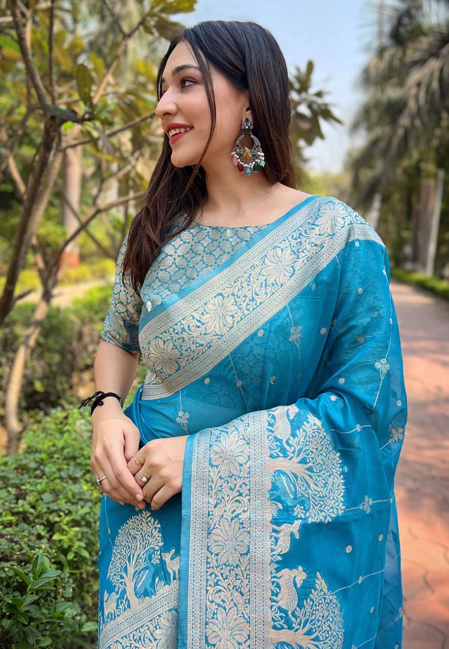 Traditional Organza Saree with Small Floral Weaves
