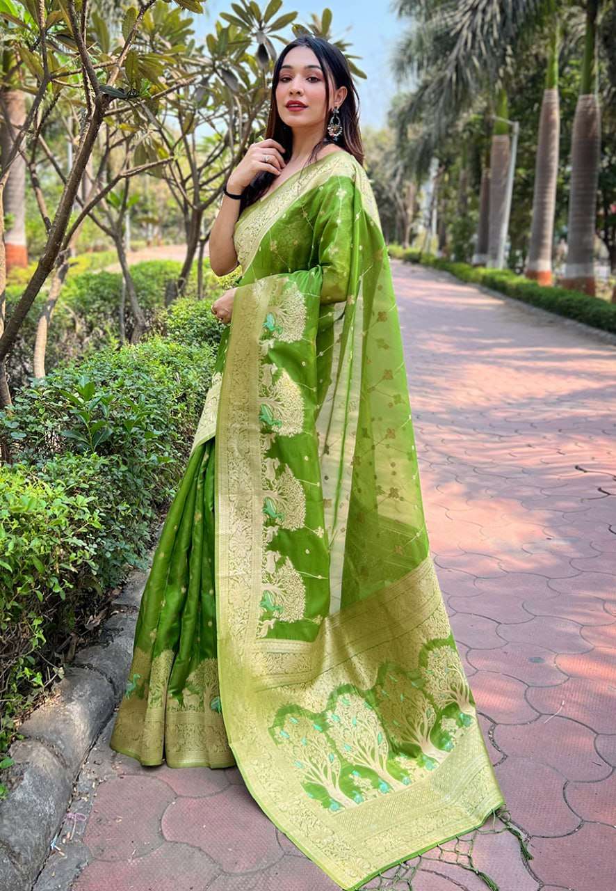 Traditional Organza Saree with Small Floral Weaves