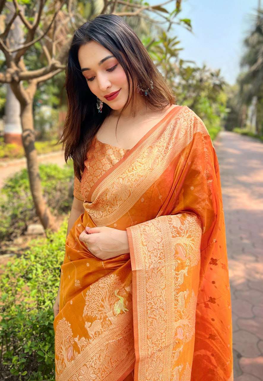 Traditional Organza Saree with Small Floral Weaves