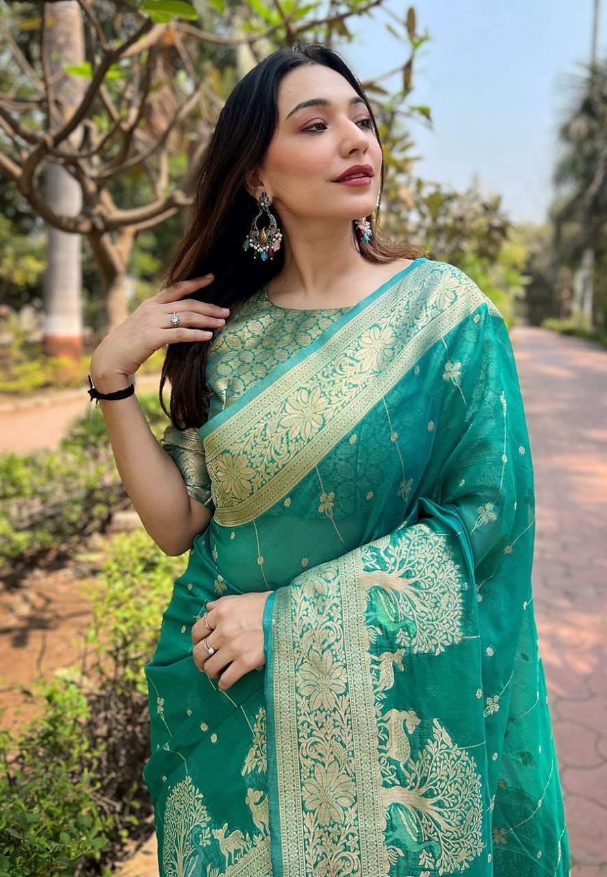 Traditional Organza Saree with Small Floral Weaves
