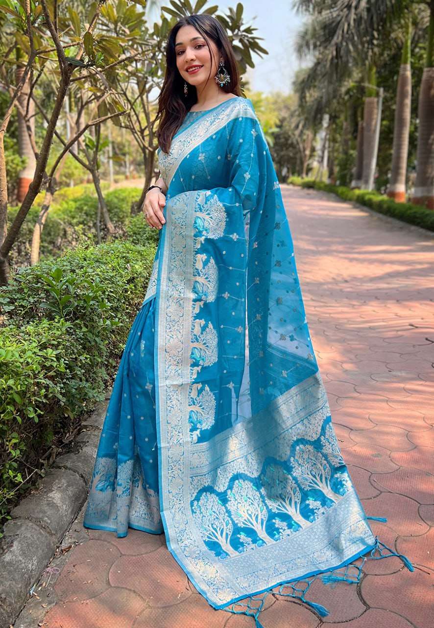 Traditional Organza Saree with Small Floral Weaves