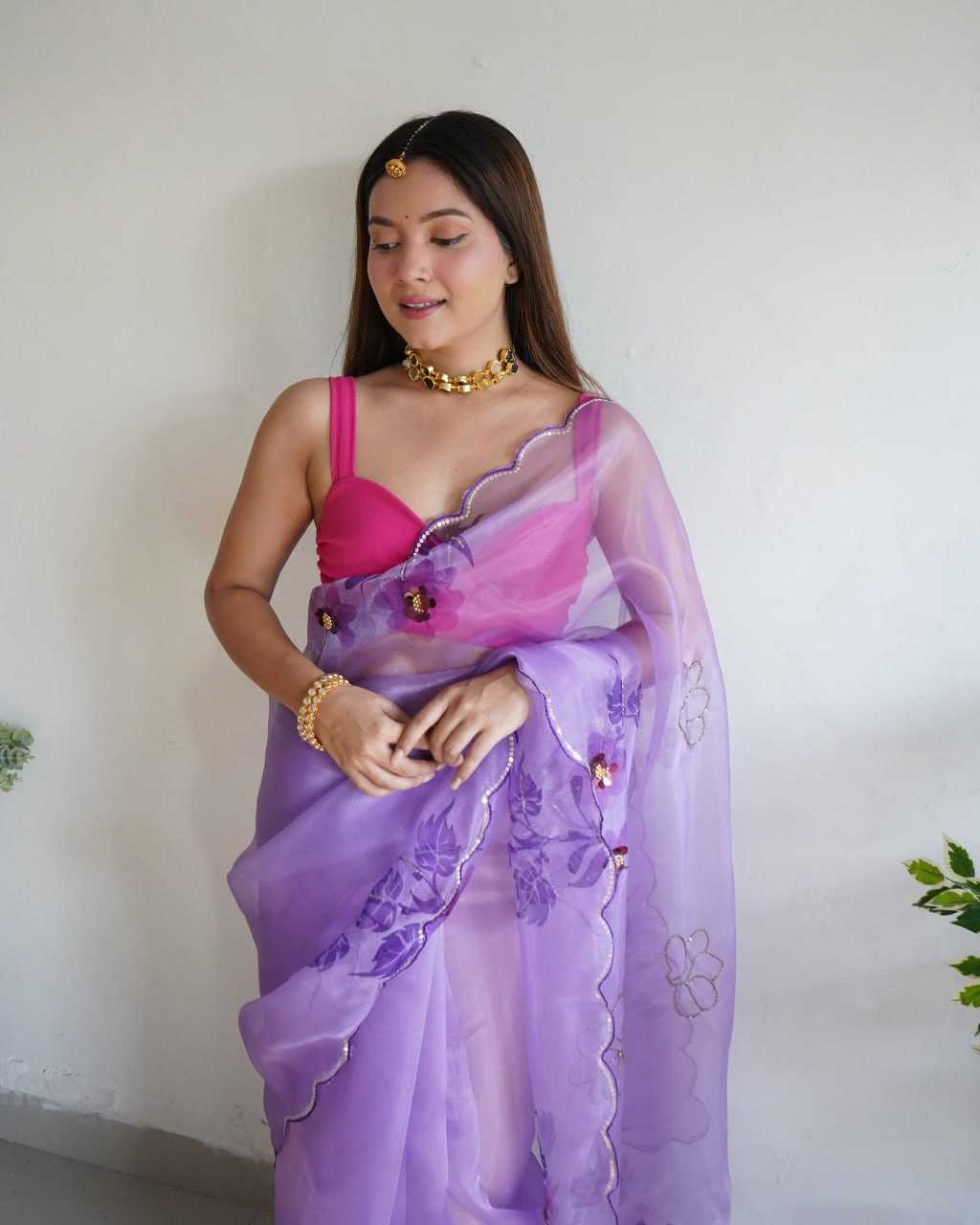 Organza Saree with Floral Design