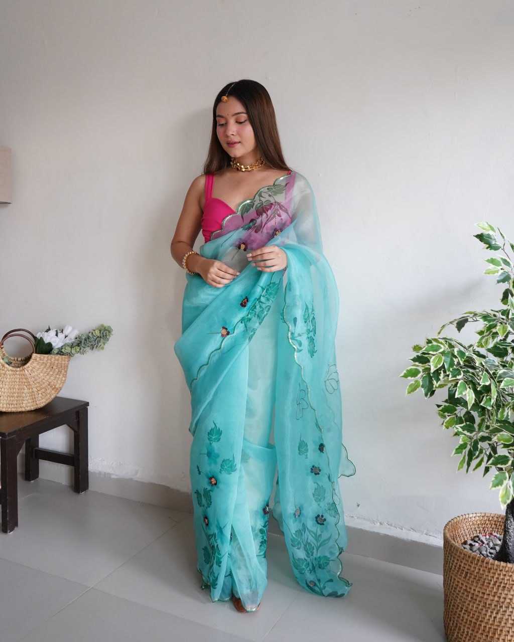 Organza Saree with Floral Design