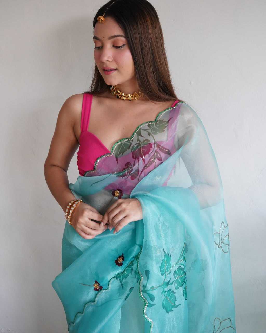 Organza Saree with Floral Design