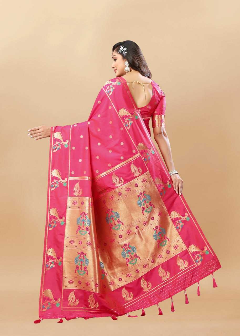 Soft Paithani Silk Saree with Gold Zari Weaving Motifs