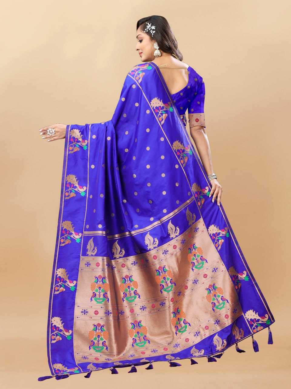 Soft Paithani Silk Saree with Gold Zari Weaving Motifs