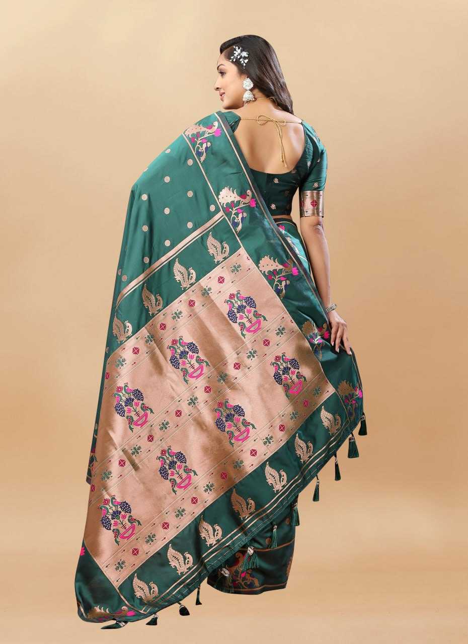 Soft Paithani Silk Saree with Gold Zari Weaving Motifs