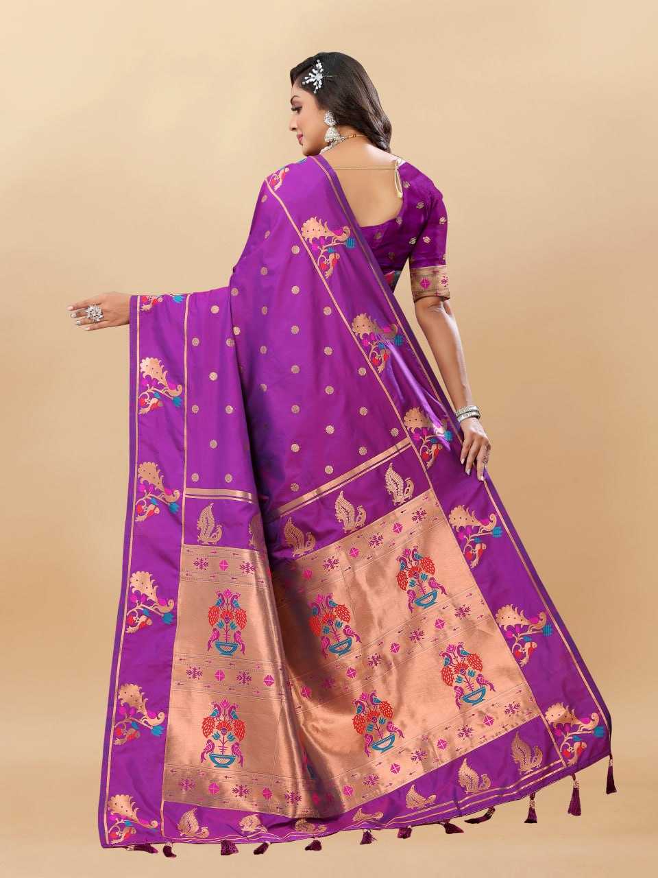 Soft Paithani Silk Saree with Gold Zari Weaving Motifs