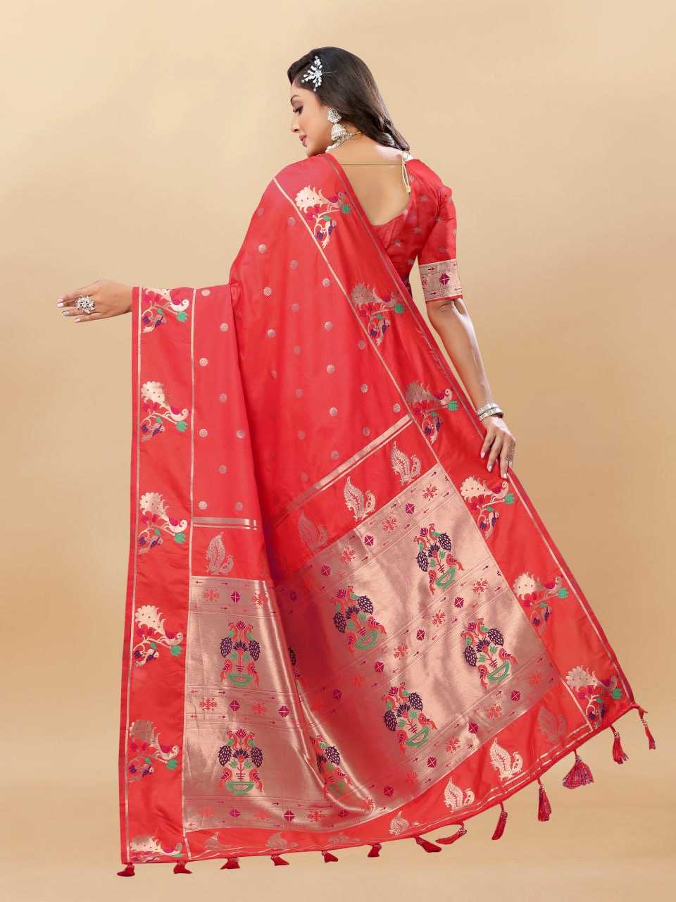 Soft Paithani Silk Saree with Gold Zari Weaving Motifs
