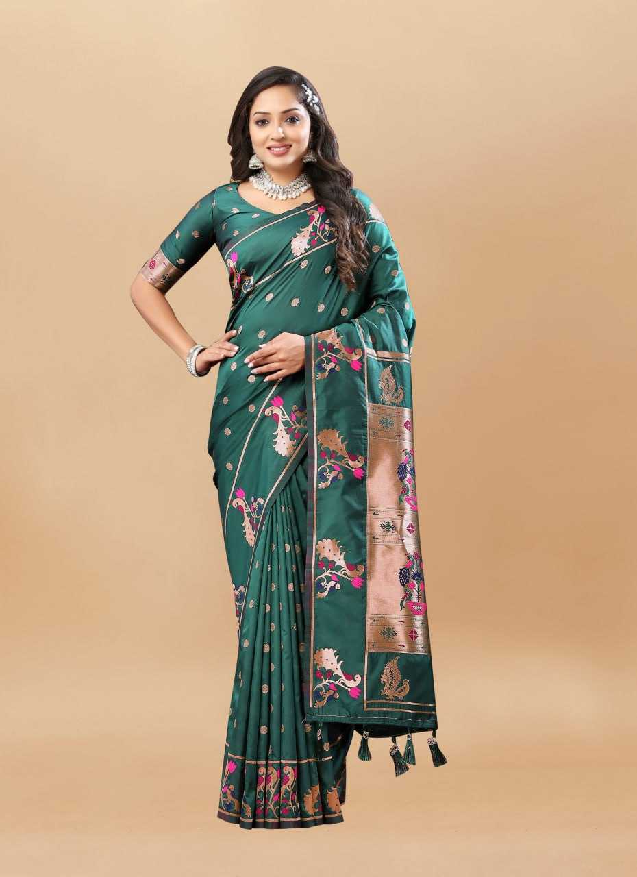 Soft Paithani Silk Saree with Gold Zari Weaving Motifs